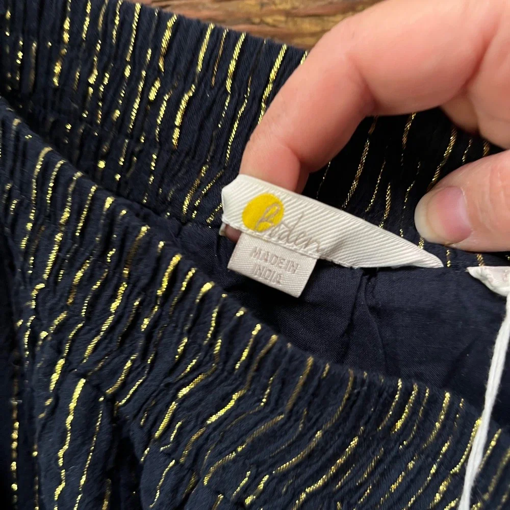 Boden Navy Gold‎ Metallic Pinstripe Tiered Maxi Skirt US 8 NWT Holiday Party